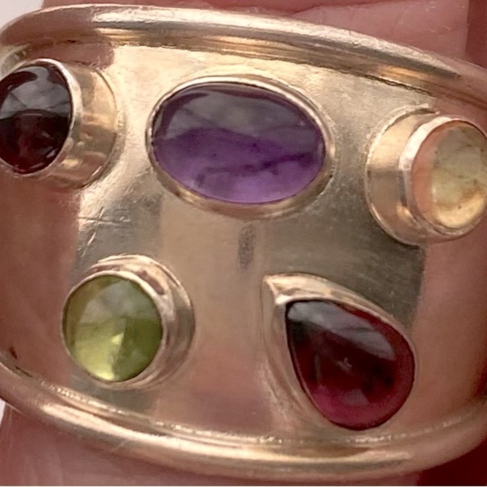 Sterling Silver ring with 5 semiprecious stones - Picture 3 of 6